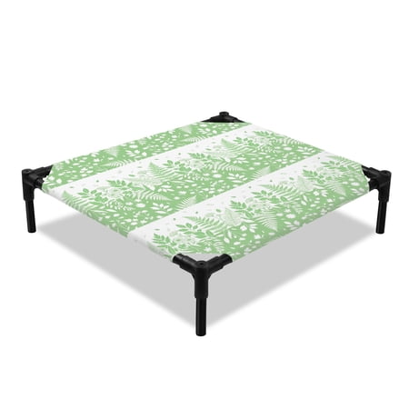 Spring Ferns Elevated Dog Bed Country Green Floral Leaf Fern Cooling Breathable Outdoor Raised Dog Cot Bed with Metal Frame Non-Slip Feet for Small Dog 20x20in