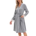 thumbnail image 2 of Baozhu Women's Lightweight Mid-Length Robe Lace Stitching Long Sleeve Kimono Bathrobe Super Soft Cozy Dress Gown Belt Robe with Pockets, S-2XL, 2 of 8