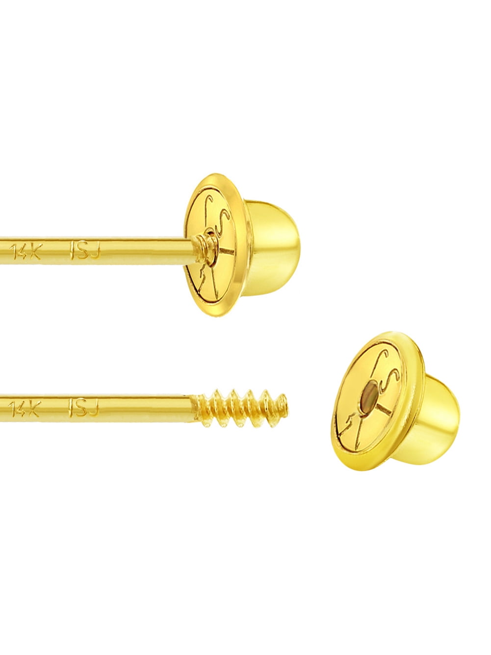 14k Gold Clear CZ Bar Toddler / Kids / Girls Earrings Safety Screw Back
