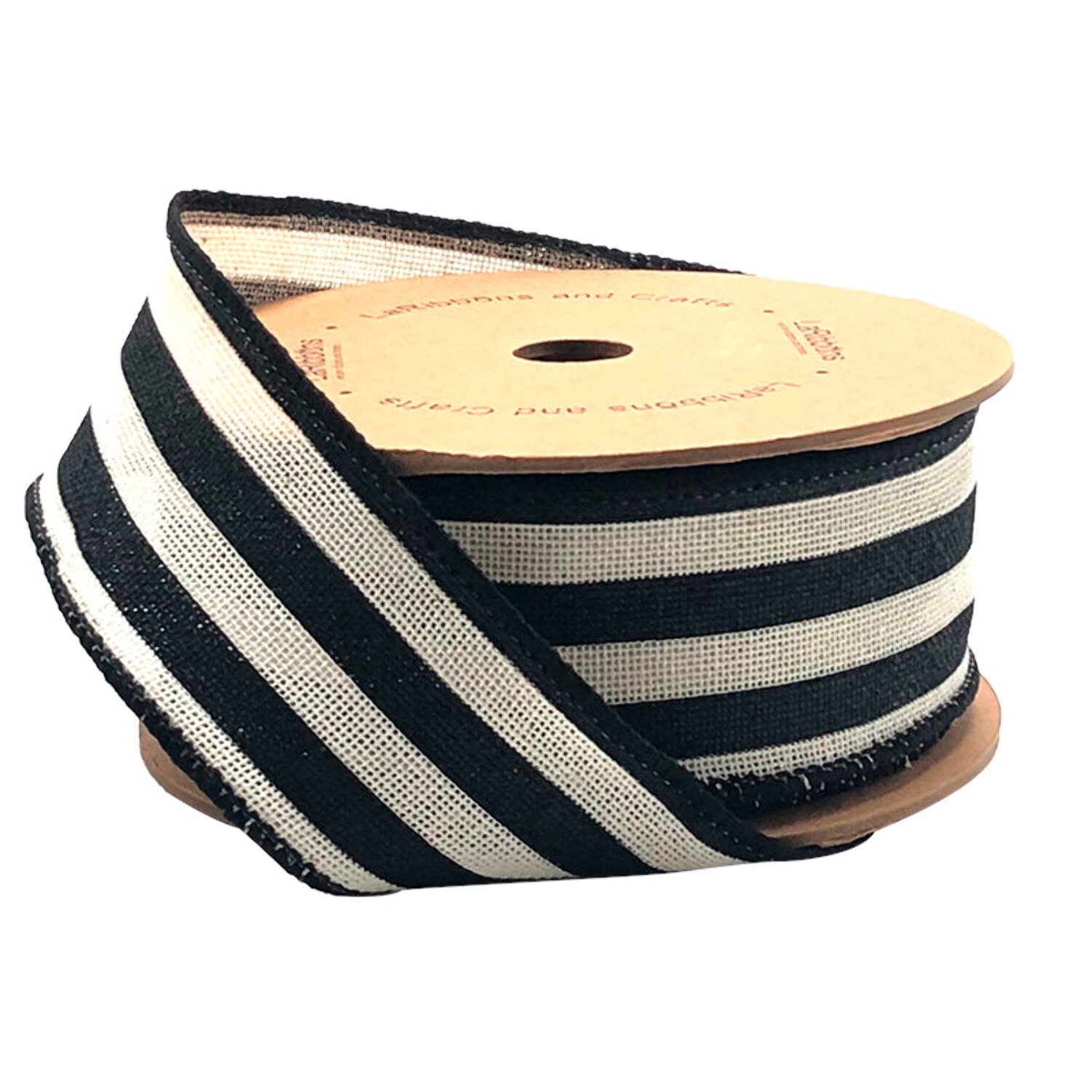 LaRibbons 1 1/2" Wired Ribbon "Striped" Black/White, 10 Yard Roll