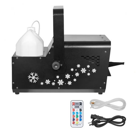 KFFKFF 1500W Snow Machine with RGB Lighting, DMX512 Control, Wireless Remote, 9 LED Lights, High-Output Snowflake Maker with 5L Tank for Parties, Events, and Stage Effects