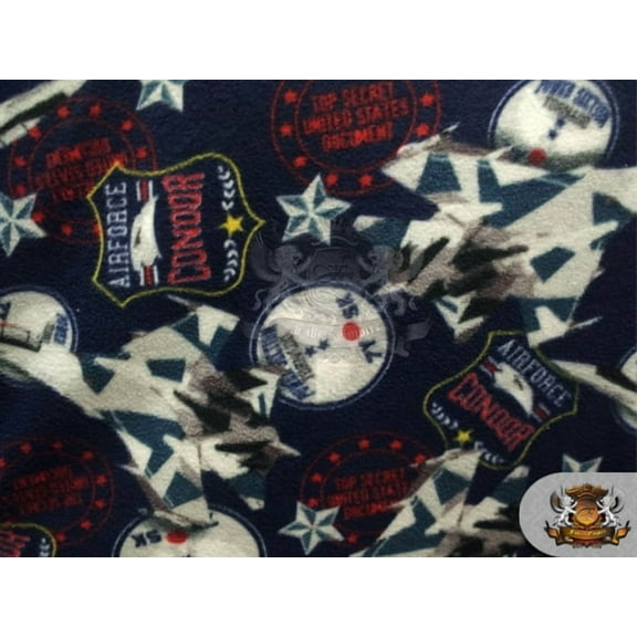Fleece Printed Fabric US AIRFORCE CONDOR NAVY / 58" Wide / Sold by the yard SL-396