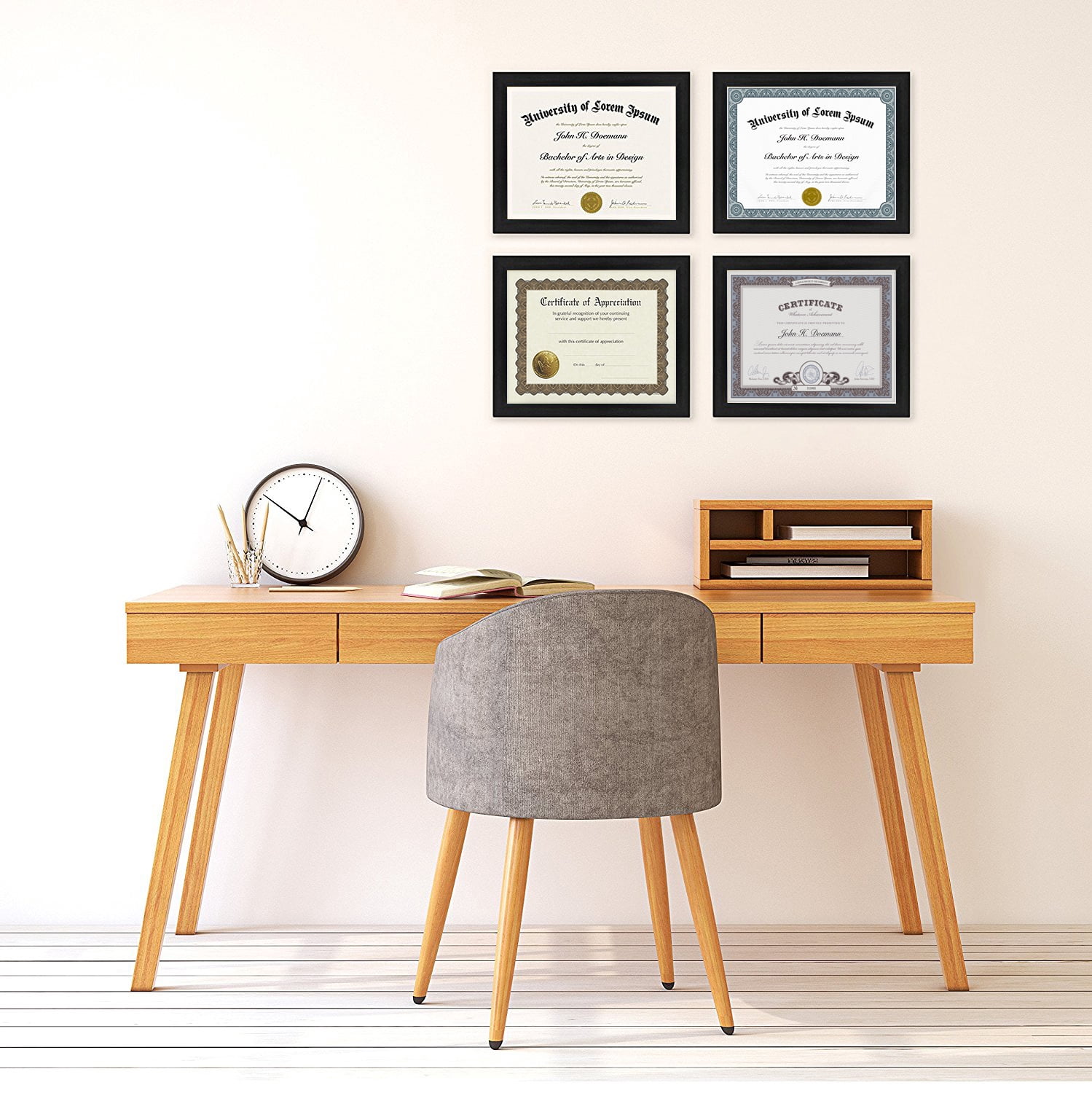 Americanflat 8.5x11 Diploma Frame in Black with Shatter Resistant Glass - Horizontal and Vertical Formats for Wall and Tabletop 4 Pack