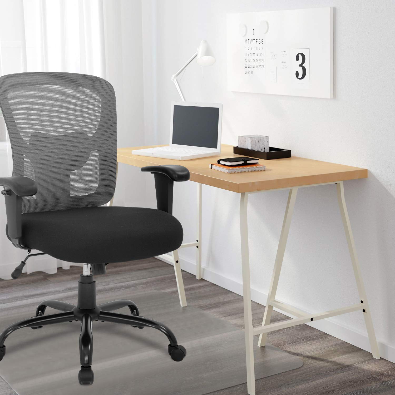 BORGEBY Big and Tall Office Chair Heavy Duty 400LBS Computer Desk Chair with Lumbar Support Ergonomic High Back Task Rolling Swivel Mesh Chair for adult,Grey