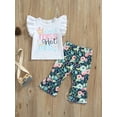 thumbnail image 2 of Toddler Girl Fly Sleeve Top + Floral Bell Bottom Outfits 2 Piece Flare Pants Set, 2 of 9