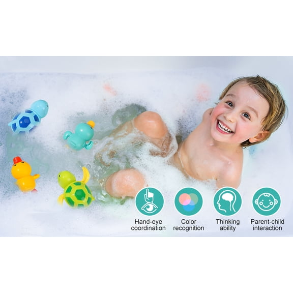 Pack of 4 Baby Water Toys, Bath Toy, Clock Movement Swimming Pool Toy, Bath Toy Baby from 1 Year Old for Toddlers, Boys and Girls