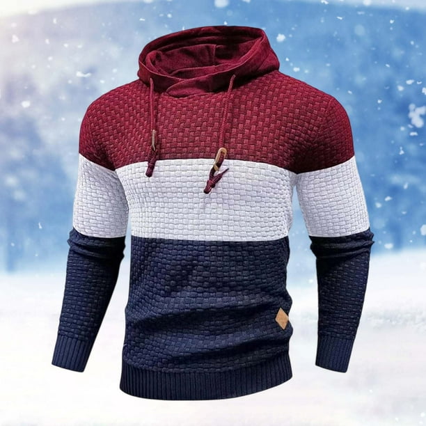 MHFRRA Sudadera Deportiva Informal de Manga Larga con Capucha y Bloques de Color para Hombre, Otoño E Invierno Rojo