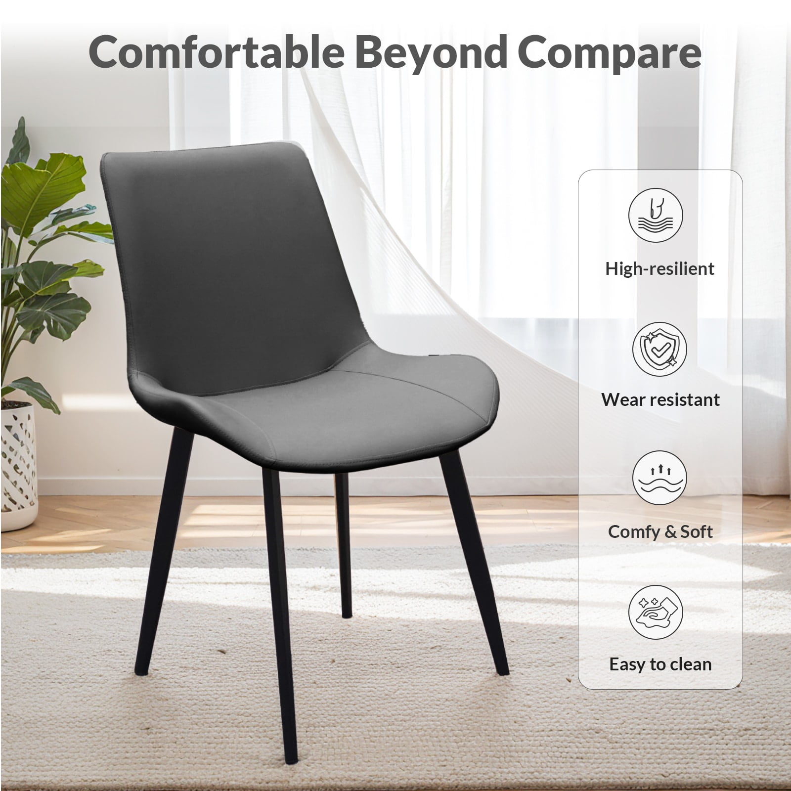 MAYEERTY Grey PU Leather Dining Chairs with Metal Legs, Modern Upholstered Set of 2 for Kitchen, Restaurant, Living Room ,Dining room, Meeting Room