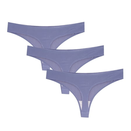 

MRULIC lingerie for women 3PC Women s Cotton Thong With Air Holes Underwear Underpants Blue + XL