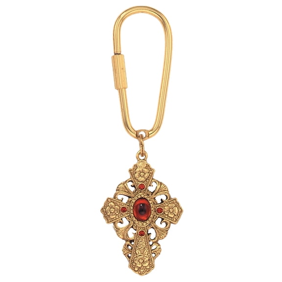 Symbols Of Faith Ruby Red Stone Crystal Accent Floral Filigree Cross Carabiner Key Chain