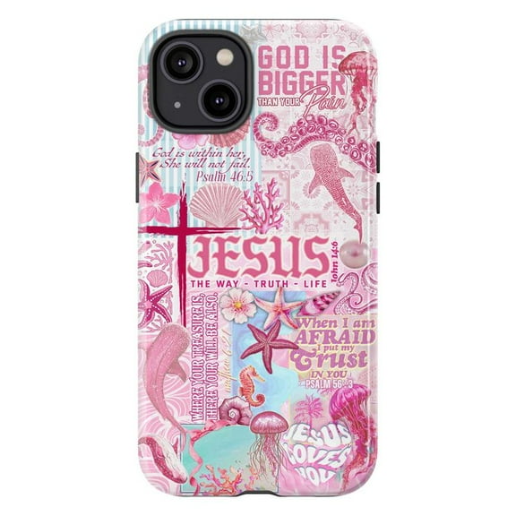 Pink Christian Bible Verse Phone Case with Ocean Theme, Inspirational Scripture and Jesus Design Phone Cover for iPhone 16 15 14 13 12 11 Pro Max Plus Mini