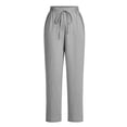 thumbnail image 5 of Ayolanni Women's Pants Comfy Solid Cotton Linen Straight Leg Pants Flowy Gray Drawstring Elastic Waist Petite Trousers with Pockets L, 5 of 5