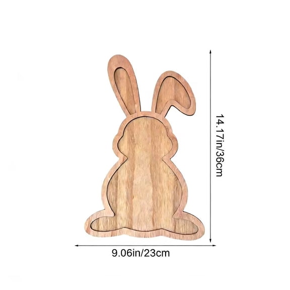 Easter Bunny Plate, Rabbit Shaped Wooden Platter, Reusable Bunny Serving Tray Charcuterie Board Dinner Tray Candy Dish Food Tray, Funny Easter Party Decorations Bunny Decor (1 1.81x7.6 in)