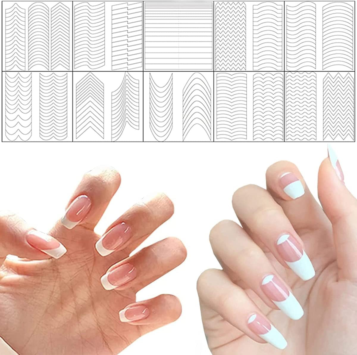 10 Sheets French Nail Stickers for Nail Art, French Tip Nail Stencils