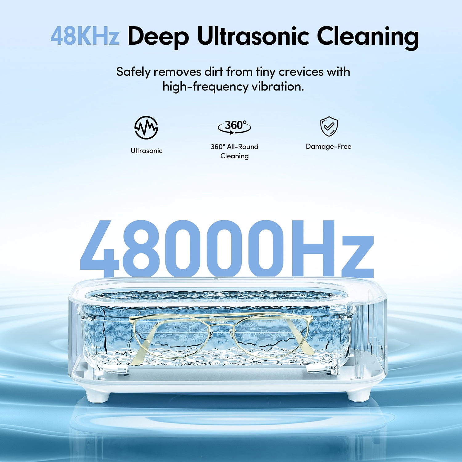 Askmuse Ultrasonic Jewelry Cleaner Machine, Ring Cleaner with Accessory Holder, 48KHz Deep Wash, 12oz 304 SS Tank, Dual Modes for Retainer, Denture, Glasses, Gold, Silver, Diamond Ring, Home Use Gift