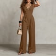 thumbnail image 6 of Lenpel Jumpsuits for Women Fashion Pleated V Neck Sleeveless Rompers Solid Color Dressy Casual Wide Leg Jumpsuits(Brown,Small), 6 of 7