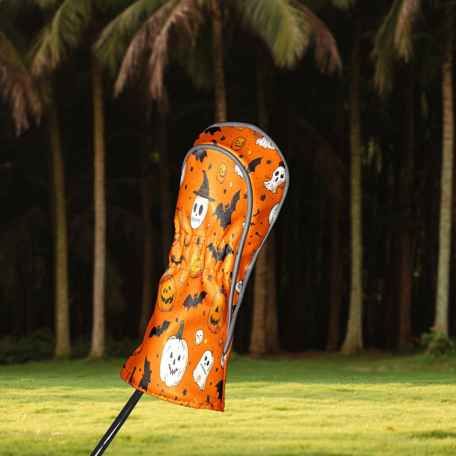 Golf Club Covers PU Leather Waterproof Head Covers for Fairway Woods Hybrids Halloween Pumpkin Unisex Fits Most Brands
