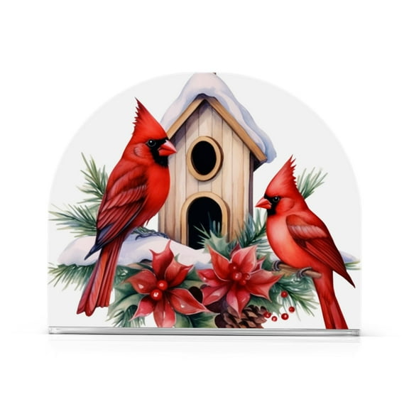 Birds Christmas Pines Napkin Holder for Table Clear Napkin Stand Paper Holder Acrylic Organizer Dispenser Napkins for Dinner Kitchen Restaurant Room
