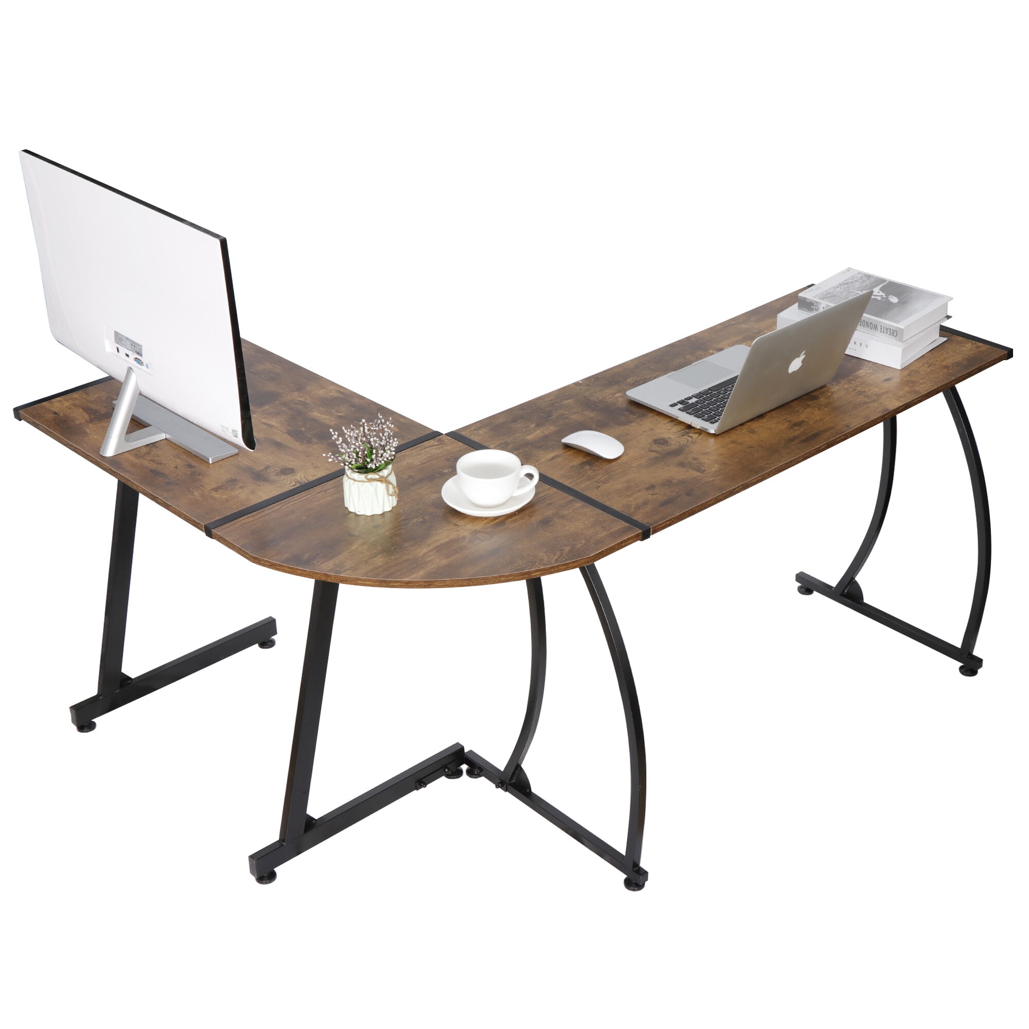 HomGarden L-Shaped Computer Desk 58” Reversible MDF Corner Gaming Desk, Rustic Brown