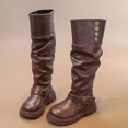 thumbnail image 2 of KPOPLK Girls Leather Lace Up Knee High Boots with Side Zipper Fashion Comfortable Round Toe Low Heel Combat Riding Boots Tall Boots Little Kid/Big Kid(29,Brown), 2 of 6