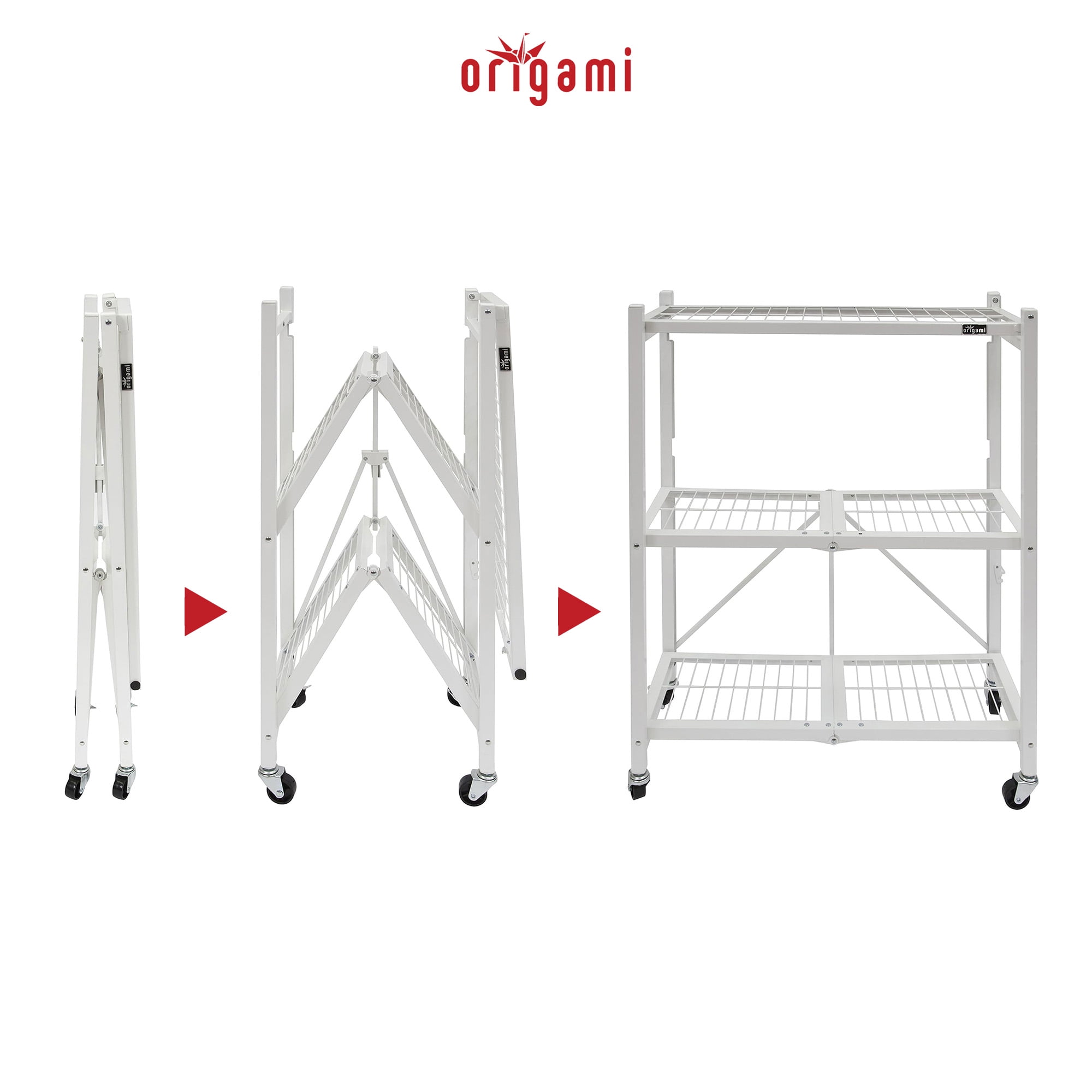 Origami 2-Pack Multipurpose Foldable 3-Tier Shelf Storage Racks, R3, White
