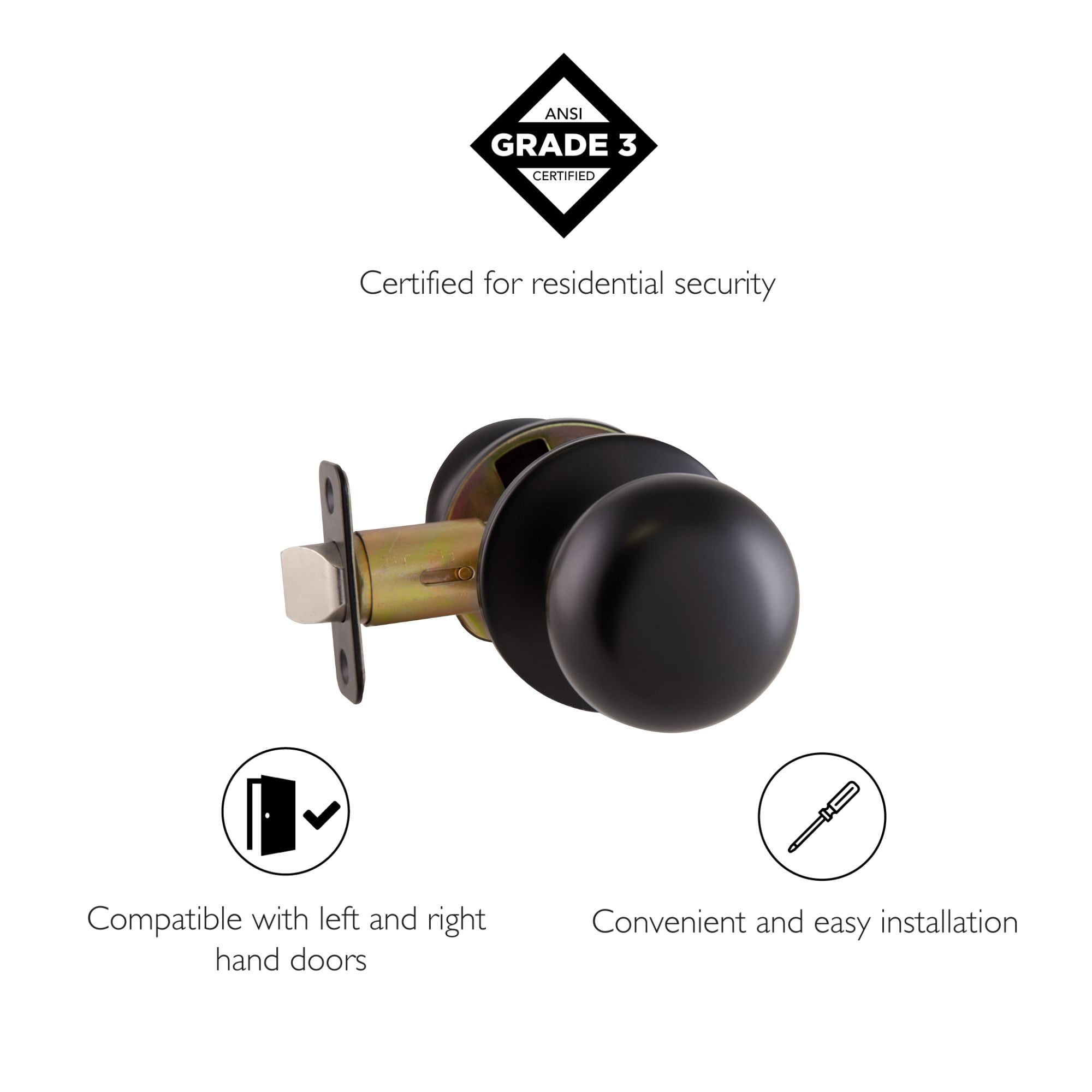 Design House Cambridge Passage Hall and Closet Door 2-Way Knob, Matte Black