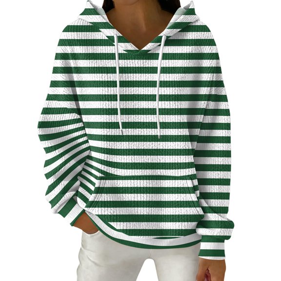 Women's Long Sleeve Sweatshirt Casual Hooded Printed Pocket Drawstring Outfits Fashion Winter Clothing Basic Fall Clothes