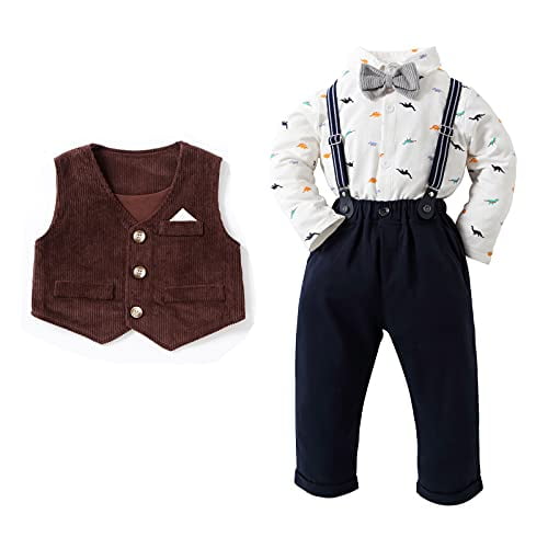 Kgurtagh Baby Boy Suit Long Sleeve Onesie Pants Vest Bowtie Suspender Baby Boy Gentleman Outfits Infant Boy Clothes for Formal Occassion 0 24 Months Walmart