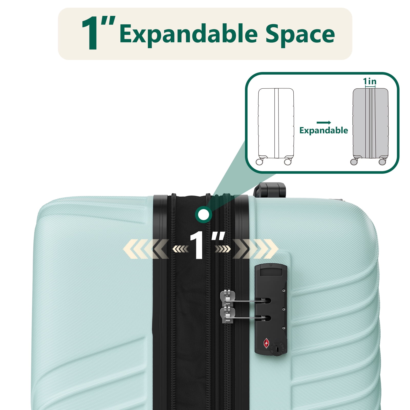 WASUHE 28" Hardside Large Checked Expandable Luggage,Hardshell Suitcase With Divider Pockets,Four 360-Spinner Wheels,Expandable For Up to 15% More Space,With Scratch-Resistant Surface,Green