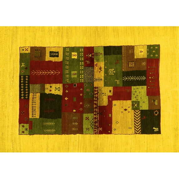 Ahgly Company Machine Washable Indoor Rectangle Abstract Yellow Contemporary Area Rugs, 7' x 10'