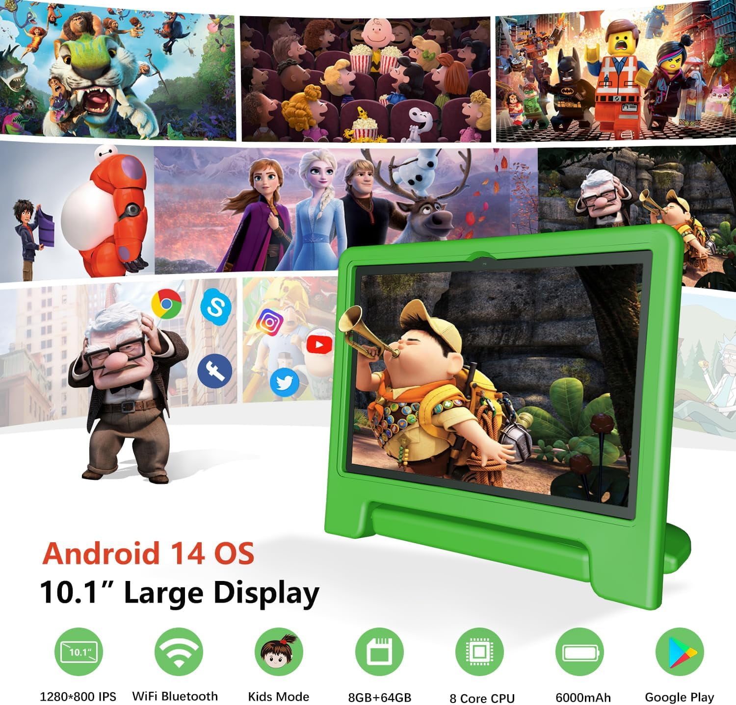 ITDULCET Kids Tablet 10 inch Android 14, 8GB RAM+64GB ROM Toddler Tablet for Children Teen, 2.4G & 5G WiFi, Dual Camera, 10.1" IPS HD Screen Family Link Parent Control, 2-Year Warranty