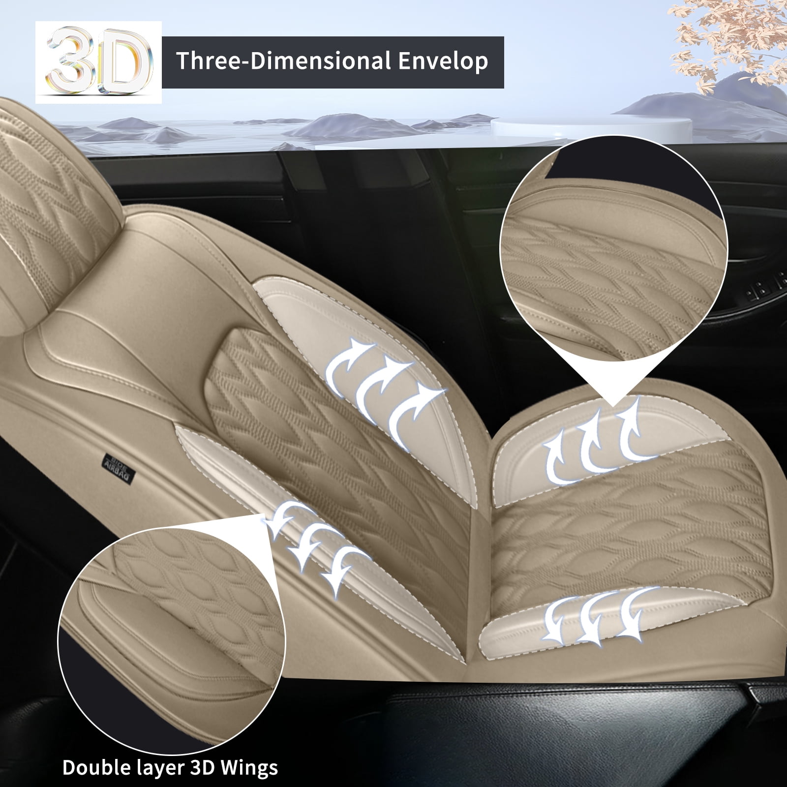 LAONNVIR Black Car Seat Covers Full Set,Premium Leather Front and Back Seat Protectors,Luxury Auto Interior Accessories,Custom Fit for Honda CRV 2007-2025,Beige