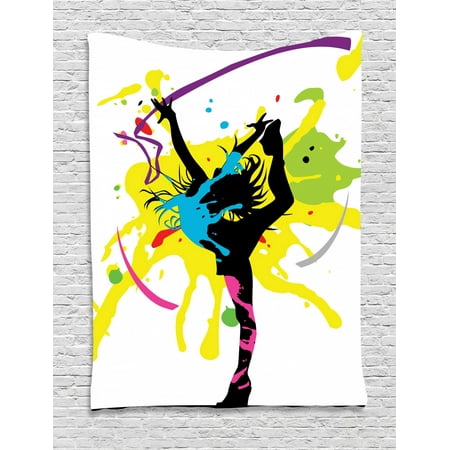 Gymnastics Tapestry Dancing Girl With Paint Splashes Colorful