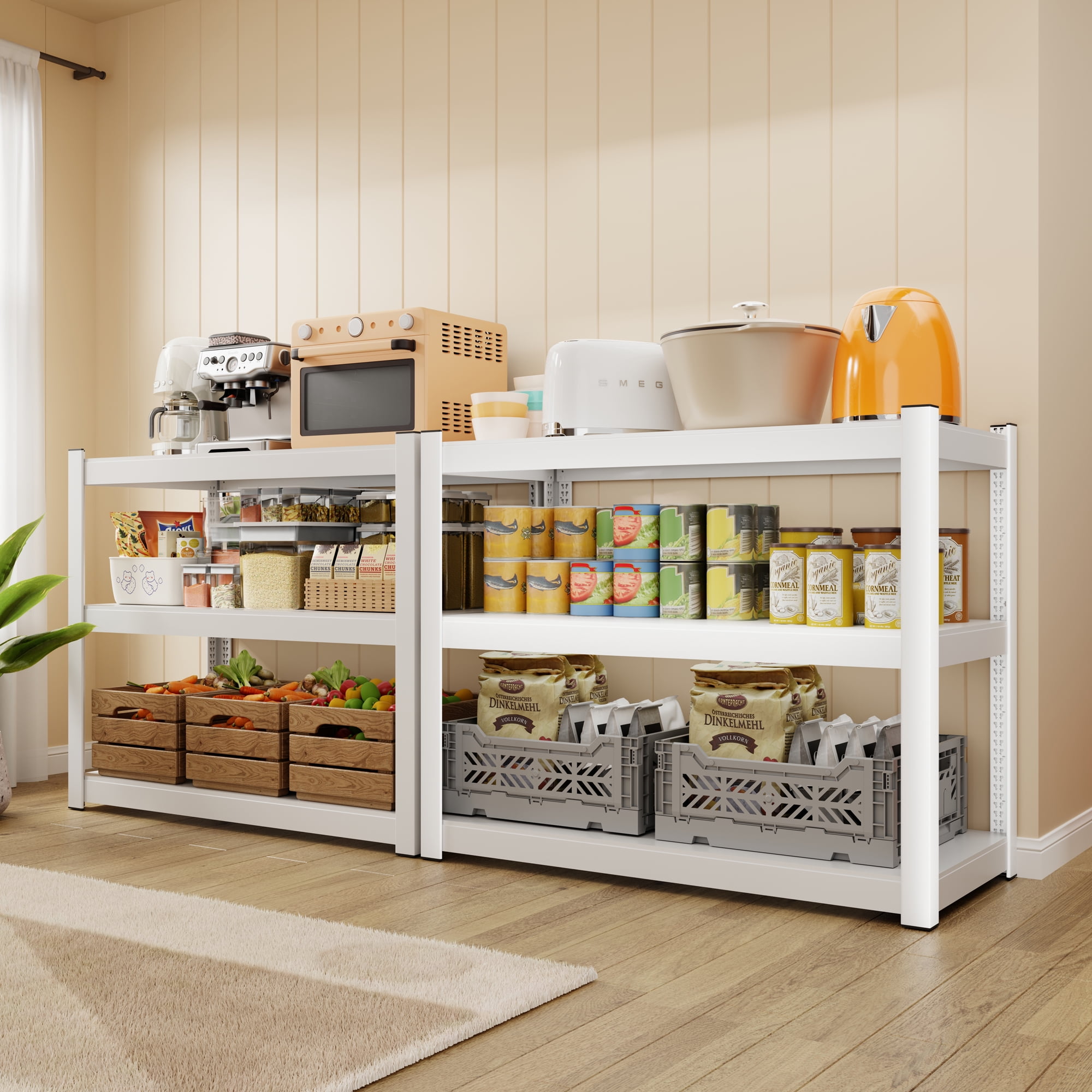 3-Tier Heavy-Duty Shelving,Adjustable Metal Garage Storage Shelves,36" x36"x16" (White)