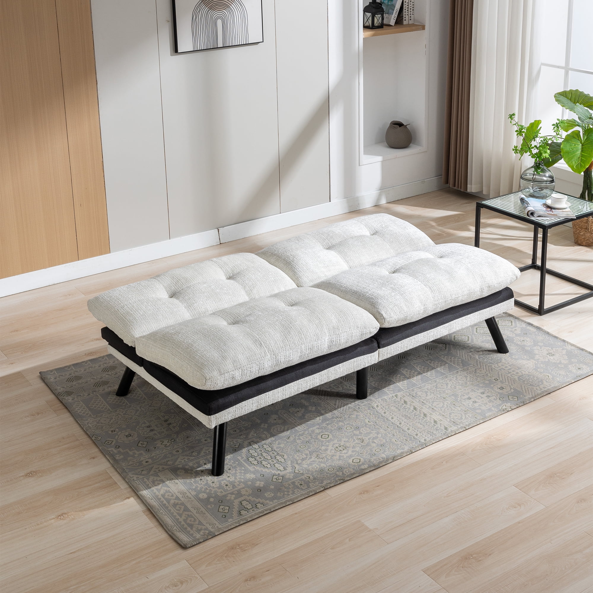 YYAo Convertible Futon Sleeper Sofa, Breathable Adjustable Lounge Couch with Metal Legs for Compact Living Space, Apartment, Dorm, Creamy White YYAo Convertible Futon Sleeper Sofa, Breathable Adjustable Lounge Couch with Metal Legs for Compact Living Space, Apartment, Dorm, Creamy White