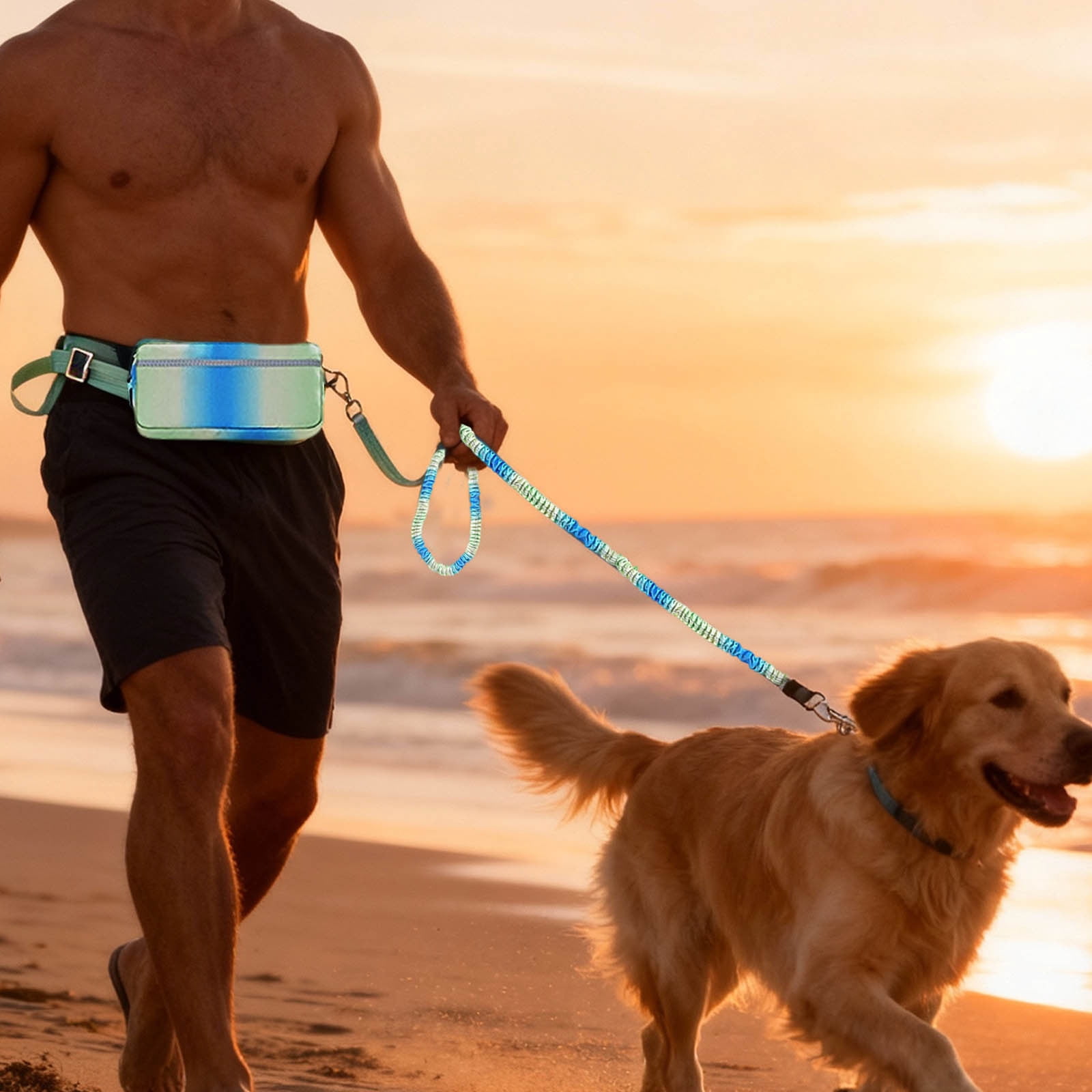 Hands-Free Running Waist Leash with Belt Pack, Adjustable Bungee Dog Leash for Jogging Cycling & Training, Reflective Pet Lead
