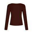 thumbnail image 5 of Elainilye Fashion Long Sleeve Shirts For Women Underscrubs Solid Color V Neck Long Sleeve Knitting Shirt Slim Blouse Tops,Brown, 5 of 5