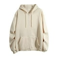 thumbnail image 6 of IROINNID Hoodie Jacket for Women Zipper Closure Hooded Jacket Drawstring Tops Long Sleeve Solid Plain Basic Jacket,Beige, 6 of 7