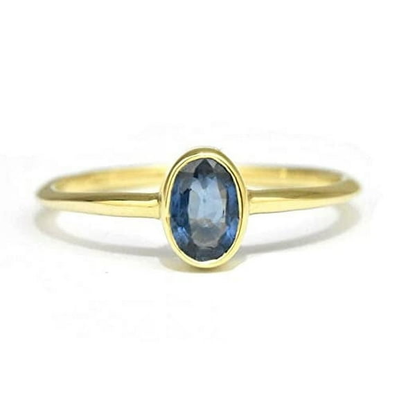 HeartsAndYou 1ct Natural Oval Blue Sapphire Bezel Set Solitaire Ring 14k SOLID Yellow Gold