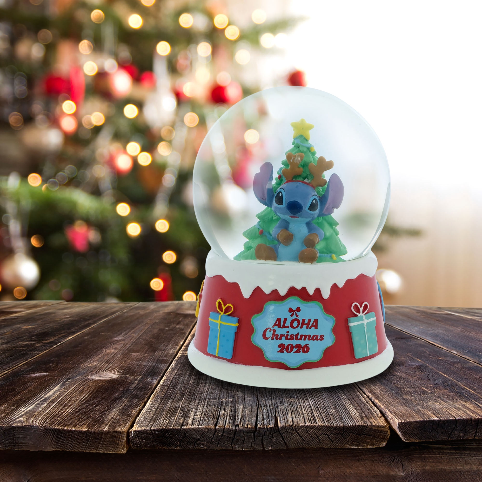 Stitch 100mm Christmas Snow Globe – Aloha Holiday Tree Design