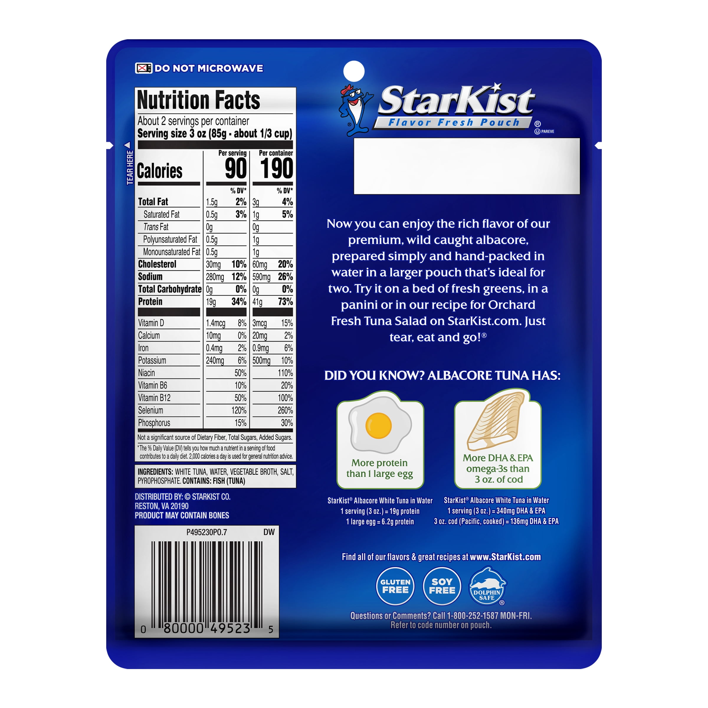 (4 pack) StarKist Albacore White Tuna in Water, 19g Protein, 6.4 oz Pouch