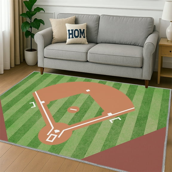 Baseball Rug for Bedroom – 3'x5' Non-Slip Sport Rug for Living Room or Baseball Themed Space Decor