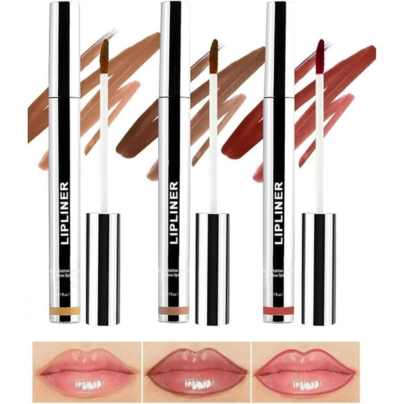 Peel Off Lip Liner Stain, 3PCS Lip Liner Peel Off Tattoo Lip Liner with Matte Finish, Waterproof, Transfer-proof, Highly Pigmented Colour (Light Brown/Dark Brown/Burgundy)
