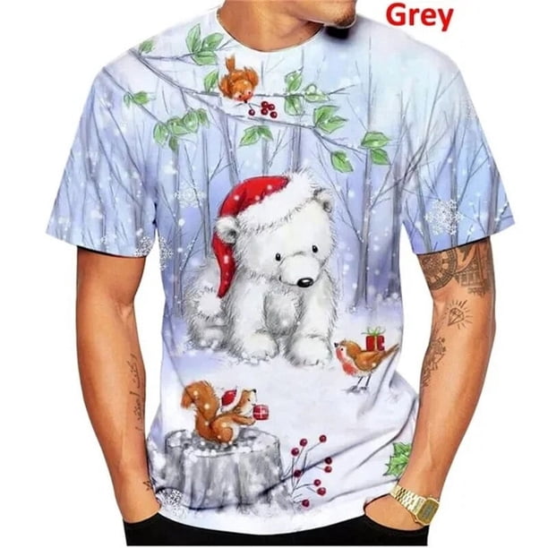 Camiseta de Navidad con estampado 3D para hombre, camisa de manga corta Unisex, informal, dibujos animados de Papá Noel, regalo divertido para niños