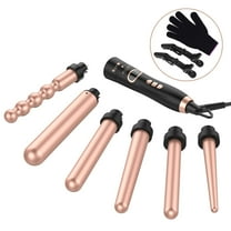 Bestope Travel Size Professional 1.25" Tourmaline Ceramic 6 in 1 Curling Iron and Interchangeable Hair Wand Set with Protective Glove, Ionic, Rose Gold