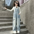thumbnail image 5 of Toimothcn Toddler Baby Girls Pants Casual Butterfly Embroidery Denim Overalls Wide Leg Durable Soft Fashion Denim Jumpsuit 5-6 Years, 5 of 8