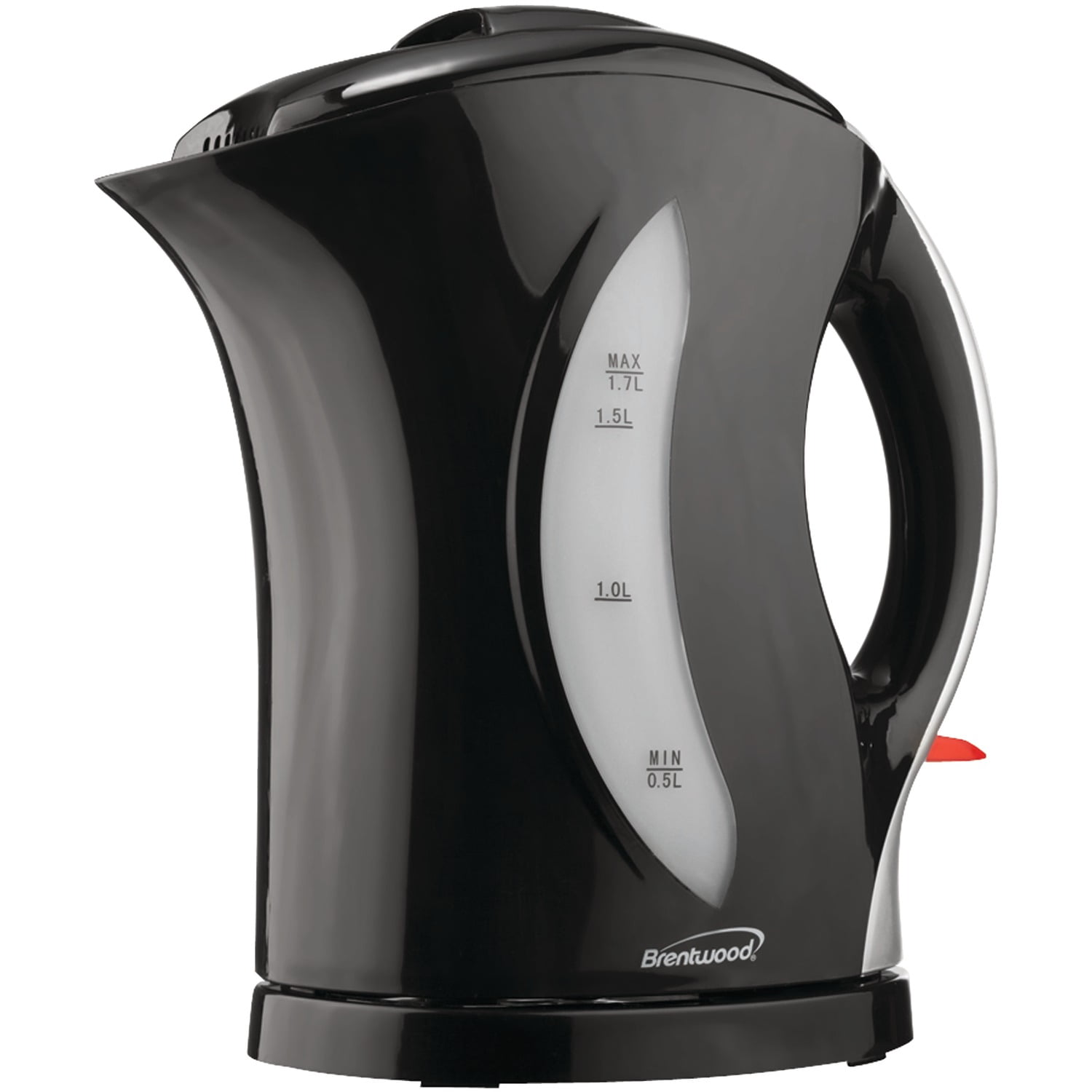 Brentwood 1.7 Liter Cordless Plastic Tea Kettle with Black Silver