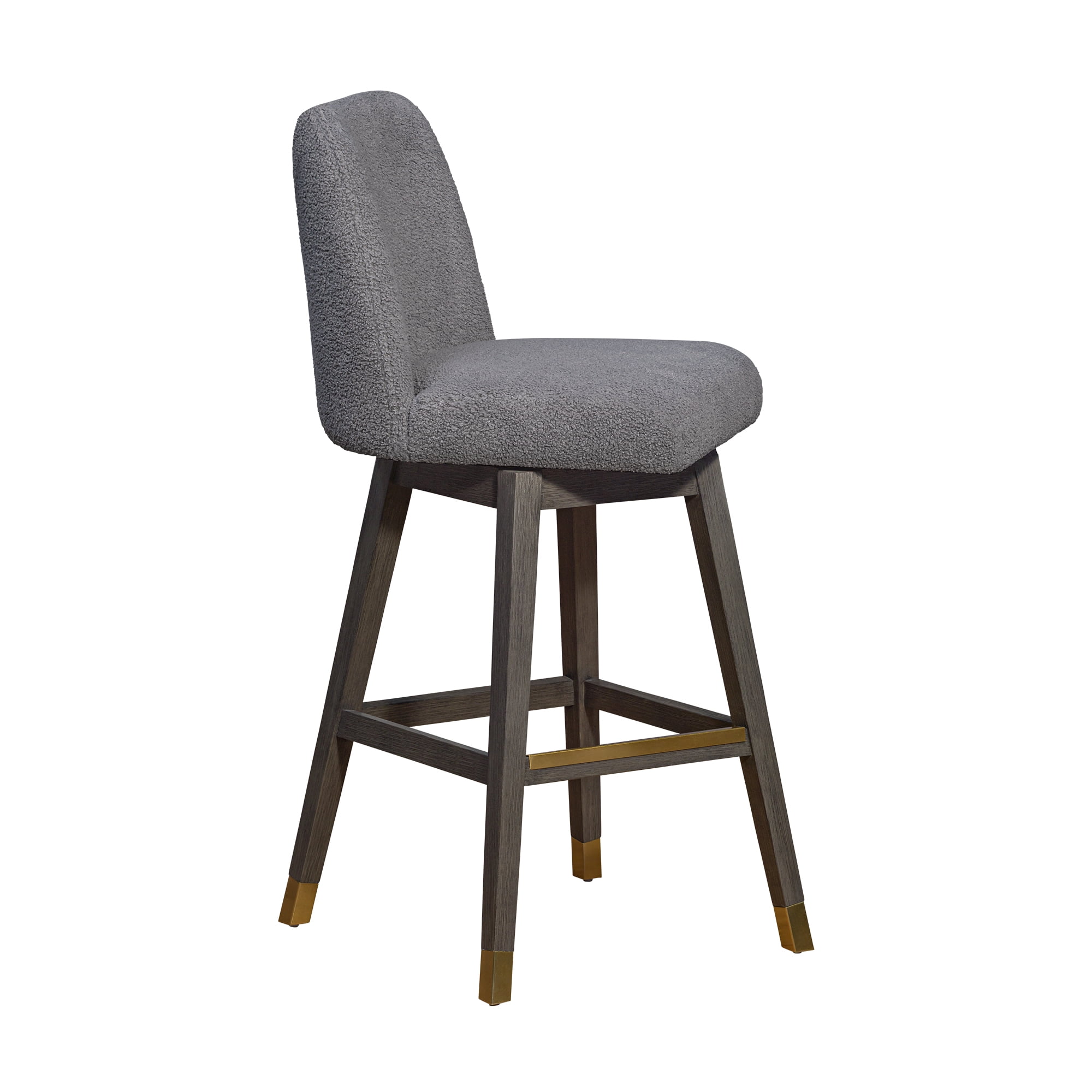 Amelia Swivel Bar Stool in Gray Oak Wood Finish with Gray Boucle Fabric - Set of 4