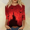 thumbnail image 2 of WTOBBY Women's Fall Fashion Essential 3/4 Sleeve Round Neck Halloween Print Casual T-Shirt Top for Holiday Parties and Everyday Outfits,Red 2XL, 2 of 6