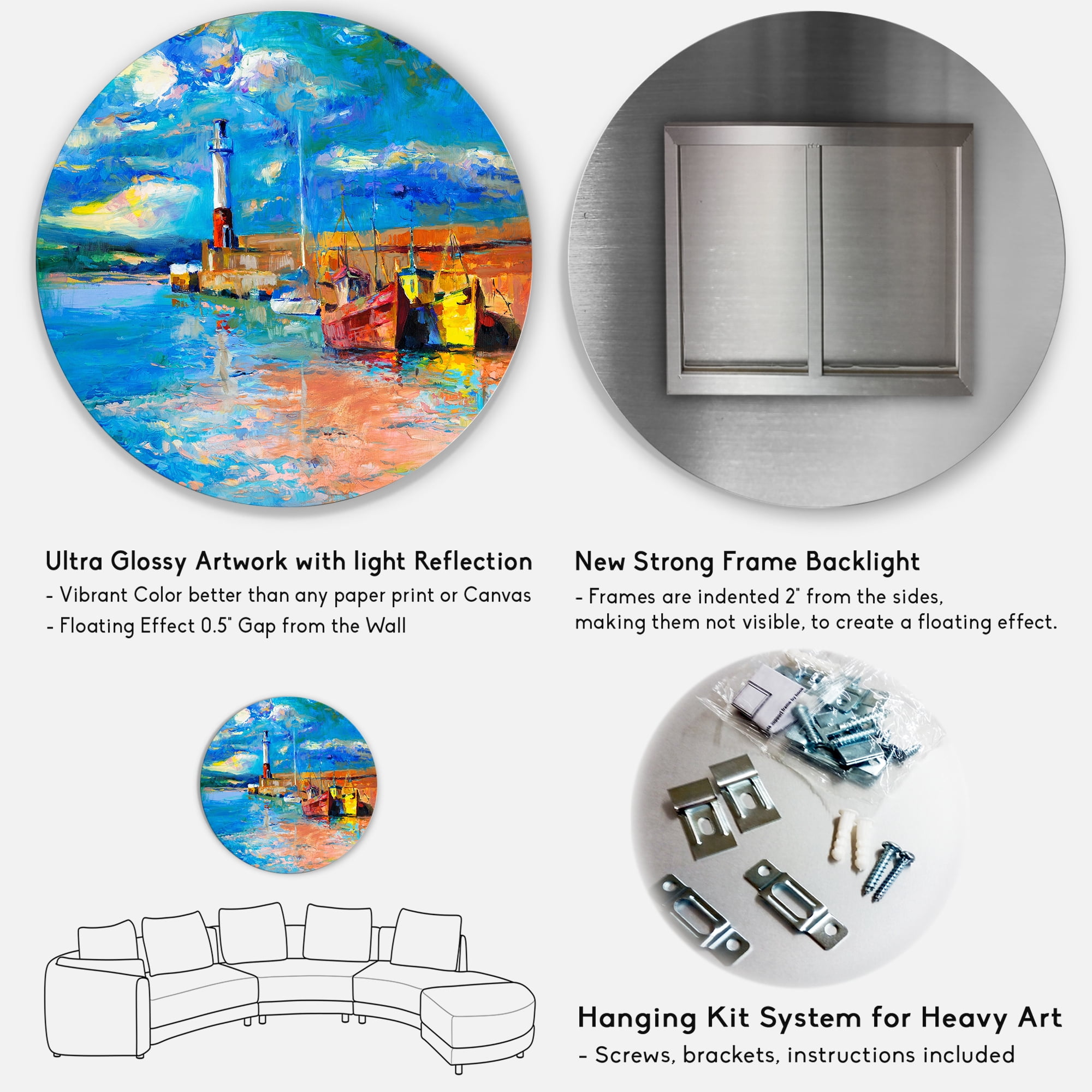 Designart 'Lighthouse By The Shore In Evening Glow ' Nautical & Coastal Circle Metal Wall Art 36x36 - Disc of 36